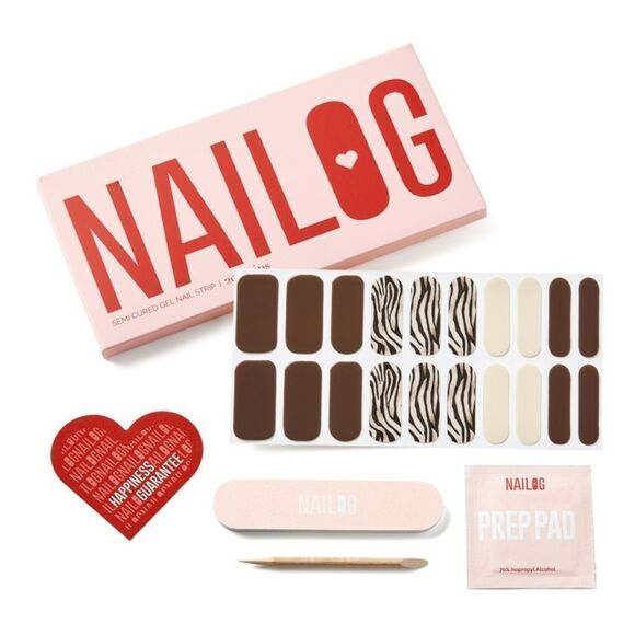 ⭐️nailog Semi Cured Gel Nail Strips Brown/Creamy White/Zebra Print-20 pcs⭐️ - Picture 2 of 9